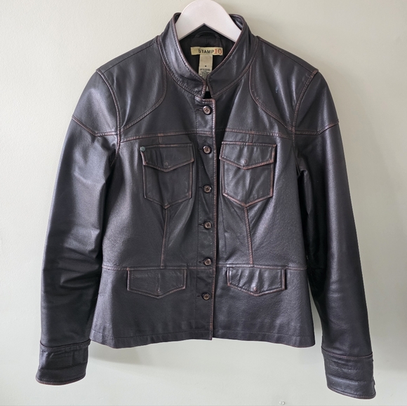 Stamp 10 M 90s Modern Contemporary Western Rodeo Burnished Leather Jacket - Picture 2 of 16